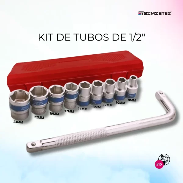 Kit de Llaves Tubo 1/2'' Cromo Vanadio: 10 Piezas en Estuche Profesional - Imagen 2