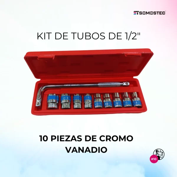Kit de Llaves Tubo 1/2'' Cromo Vanadio: 10 Piezas en Estuche Profesional - Imagen 7