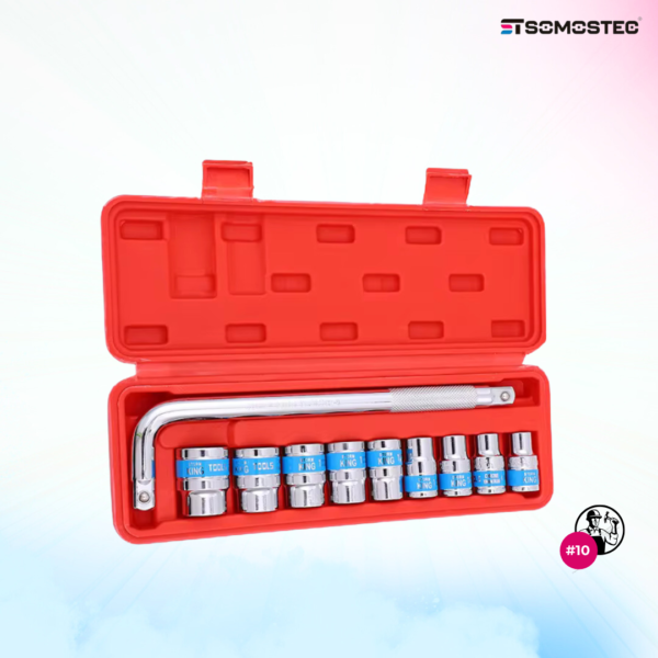 Kit de Llaves Tubo 1/2'' Cromo Vanadio: 10 Piezas en Estuche Profesional