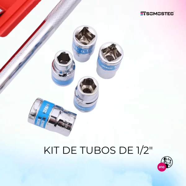 Kit de Llaves Tubo 1/2'' Cromo Vanadio: 10 Piezas en Estuche Profesional - Imagen 6
