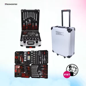 Set de herramientas en valija con carro de 187 piezas, ideal para transporte y organización
