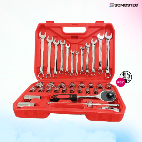 Set de Llaves Tubo y Tuerca con Criquet Cromo - 37 Piezas