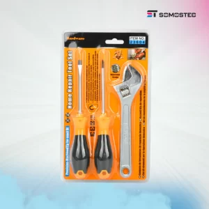 Set de herramientas con destornilladores imantados y llave francesa.
