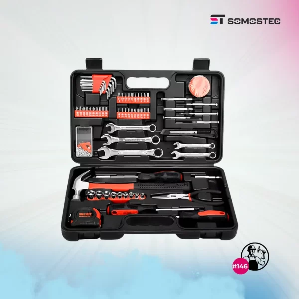 Set de herramientas para el hogar de 146 piezas con caja resistente