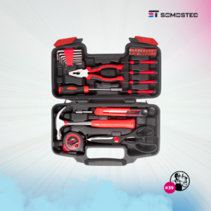 Set de herramientas para el hogar de 39 piezas con estuche compacto y resistente.