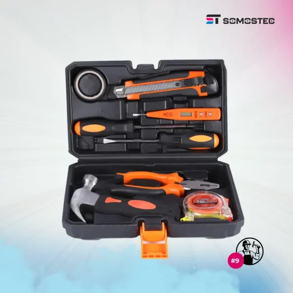 Set básico de herramientas de 9 piezas con estuche resistente.