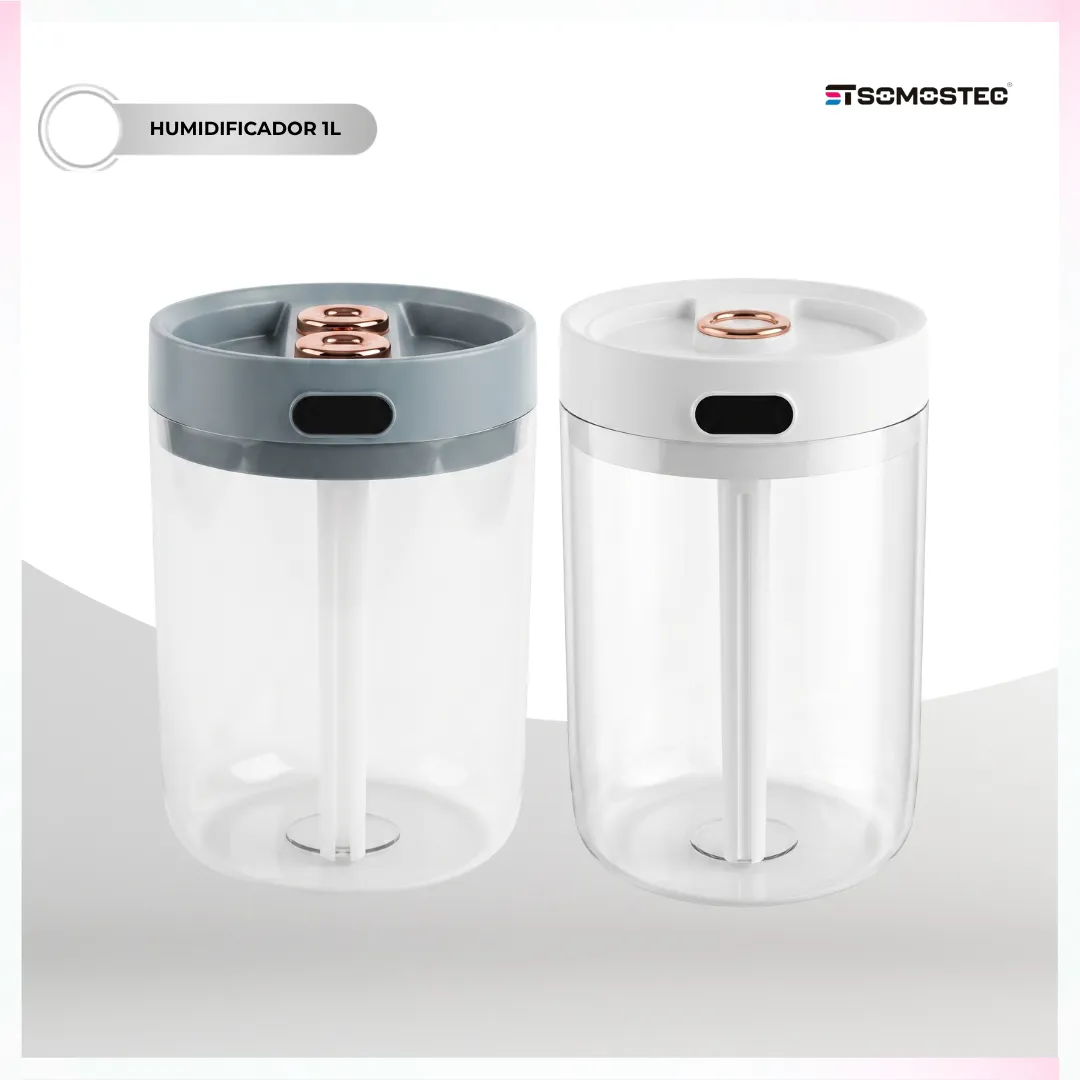 💧 Humidificador Ultrasónico Gran Capacidad 1 Litro – Doble Salida de Vapor, Tanque Transparente y Sistema de Filtro 🌫️