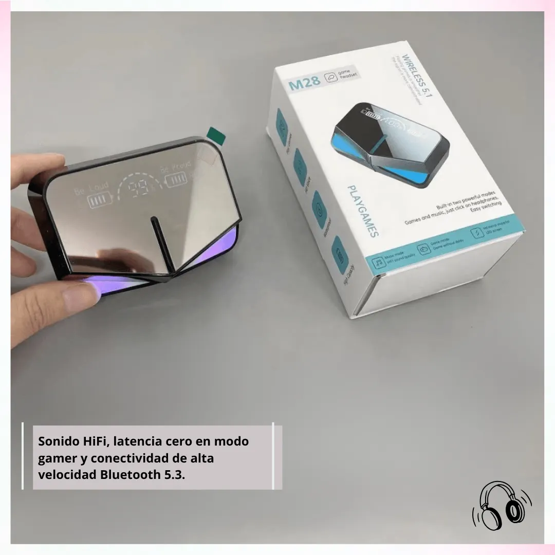 🎧 Auriculares Inalámbricos Gaming M28 – Bluetooth 5.3 con Doble Modo y Pantalla LED 🔋 - Imagen 4